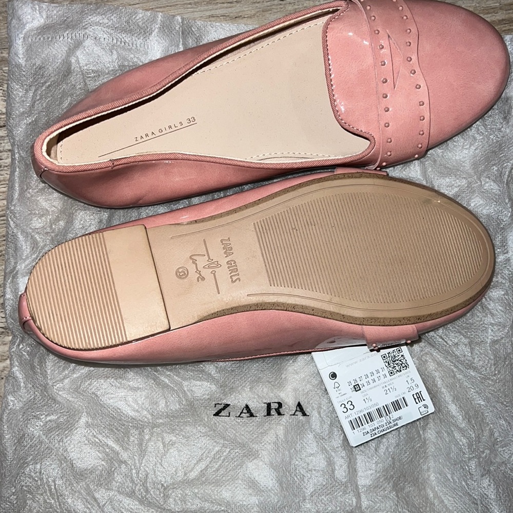 Girls’ rose pink ballerina flats . Brand new with tags in original Zara shoe bag